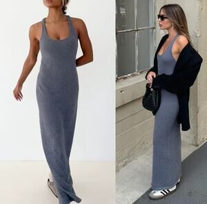 NWT Rumored Denim Cloud Nine Dress Racerback Textured Maxi Tank Womens Size S